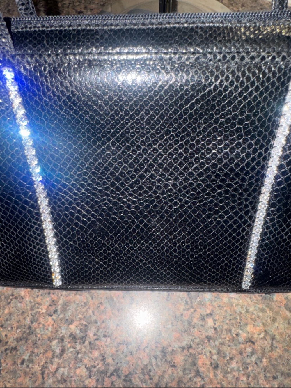 Judith Leiber Black Snakeskin & rhinestone Handbag retail $790 like new - Picture 7 of 11